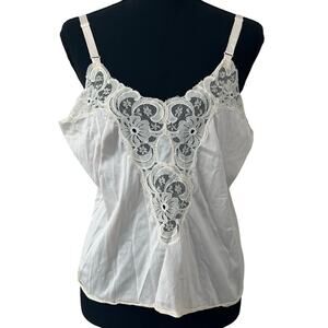 Vintage Lace Babydoll Camisole Sheer Satin Lingerie Top Cami  70s 80s fairy L